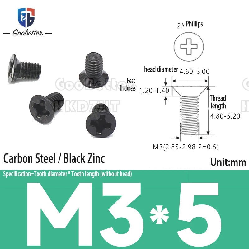 M3 Phillips Flat Head Machine Screws – Carbon Steel Countersunk Bolts, 3 mm to 15 mm - HomeDIYer
