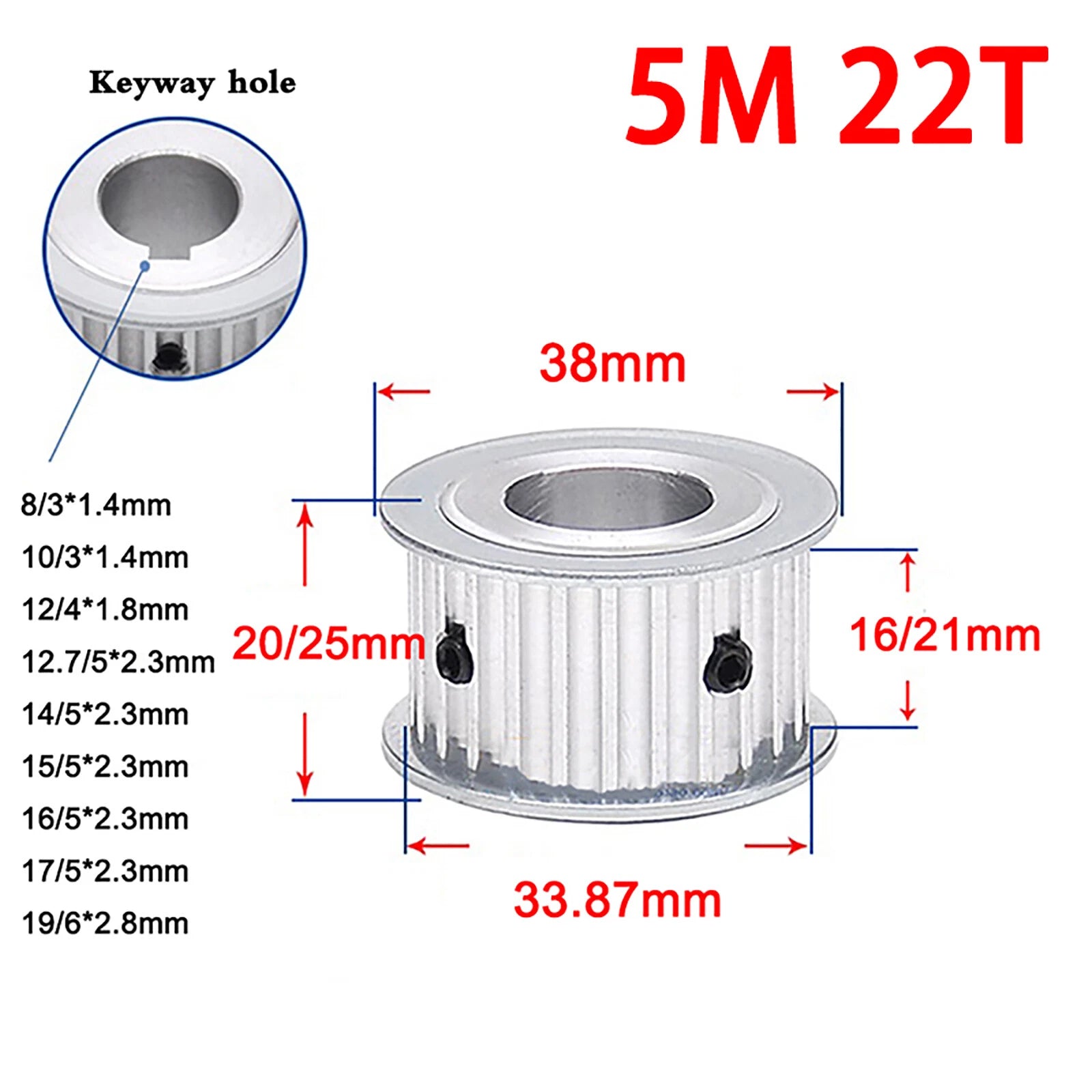 5M Timing Belt Pulley Drive Pulley Through Hole 10T -100 Tooth 21mm Width For 3D