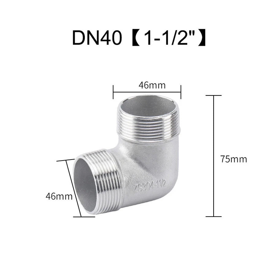 BSP Male to Male 304 Stainless Steel 90° Elbow Pipe Fitting — 1/4" to 2"