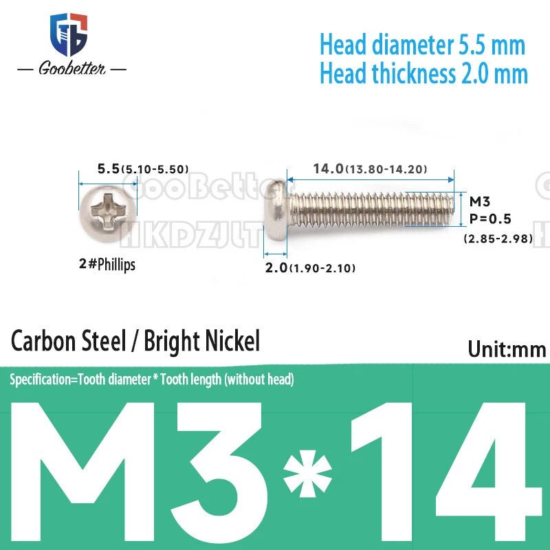 M3 Phillips Round Pan Head Machine Screws — Carbon Steel, 4–30mm, 100–500 PCS - HomeDIYer