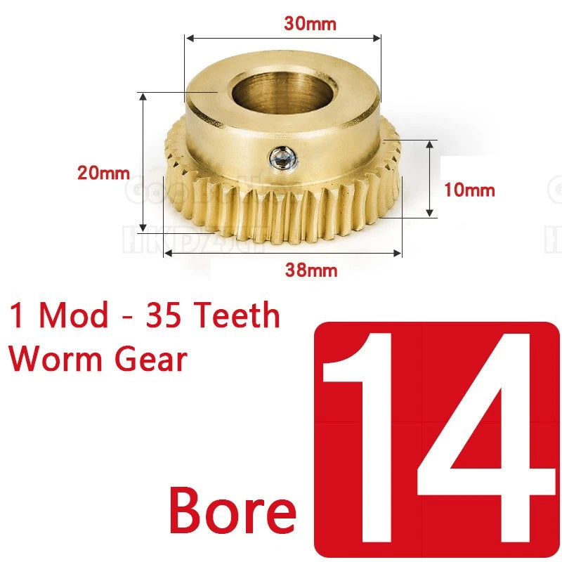 Mod 1 Worm Gear Wheel Brass 35 Tooth Worm Shaft 45# Steel Precision Bore 6-15 mm