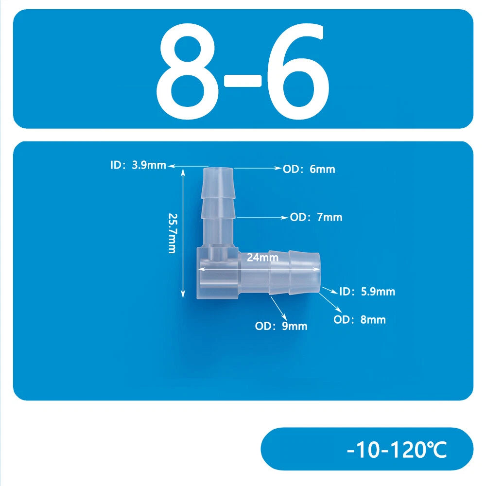 L-Shaped Reducer Elbow Hose Connector — Plastic Tube Fitting for Air & Water Lines