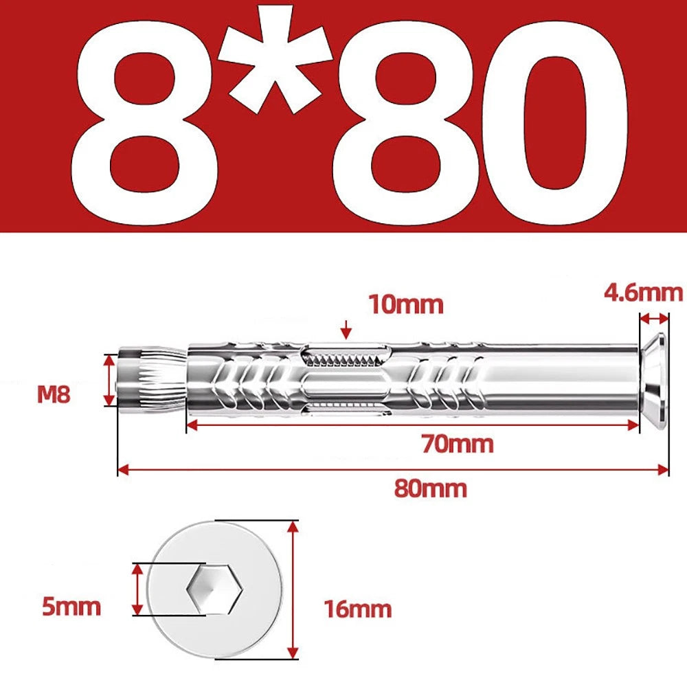 M6–M12 Countersunk Hex Socket Expansion Bolts — 304 & 201 Stainless Steel, A-Type & B-Type