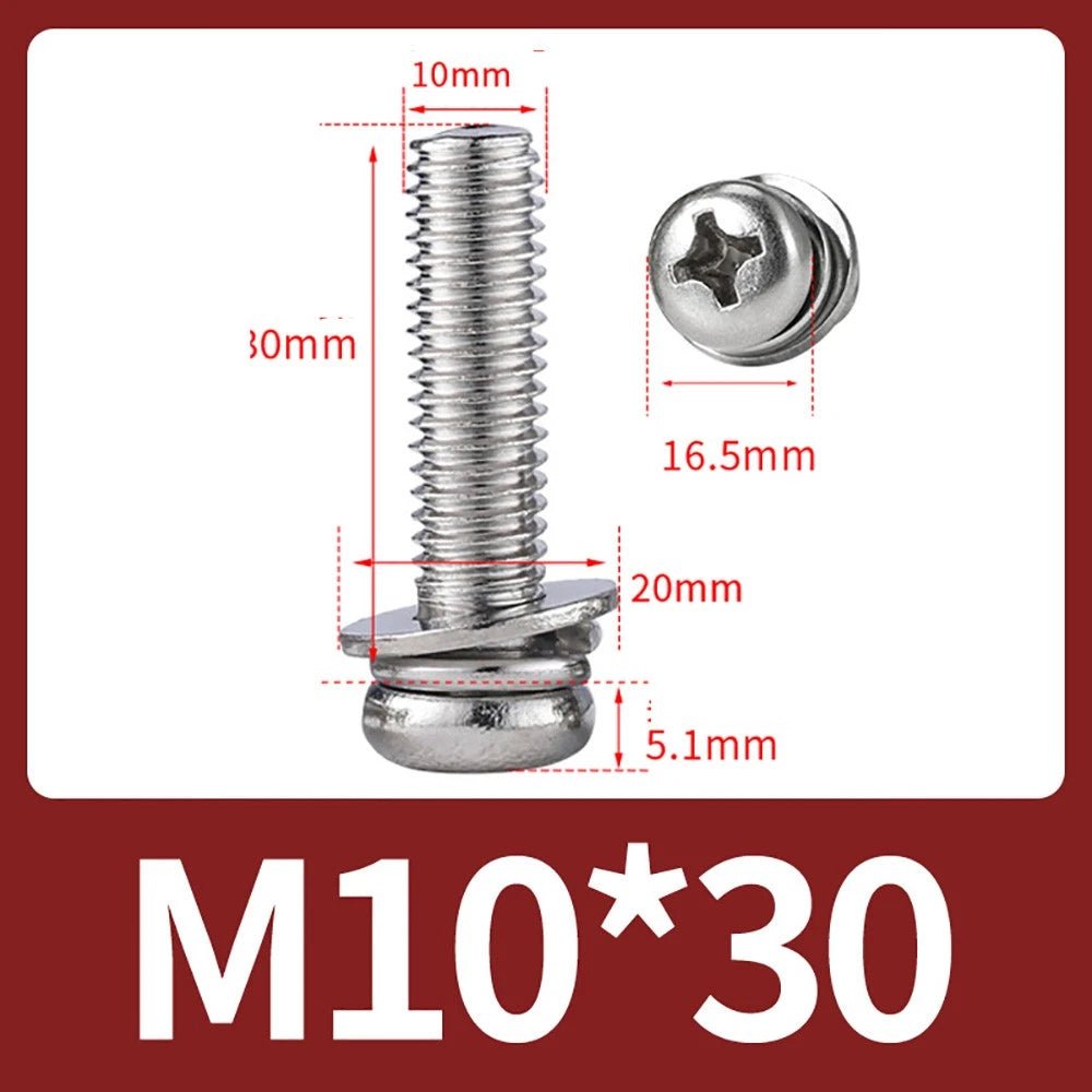 M2–M10 Phillips Button Head Machine Screws — 304 Stainless Steel - HomeDIYer