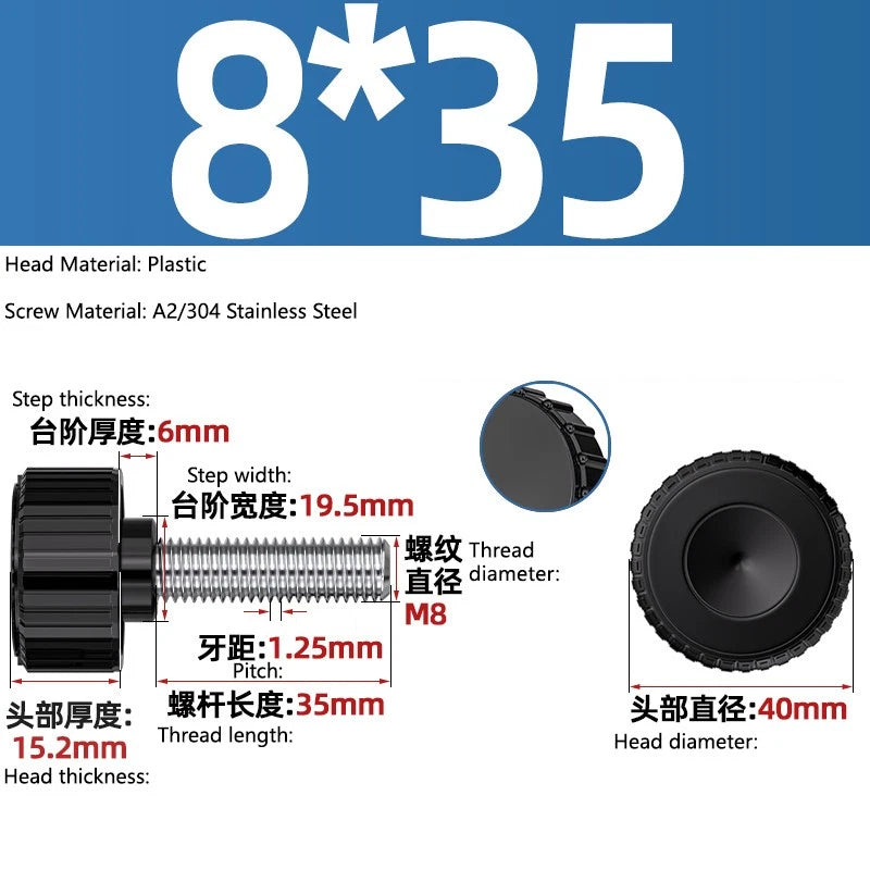 M3-M8 A2/304 Stainless Steel Plastic Knob Thumb Screws Hand Twist DIY Machinery