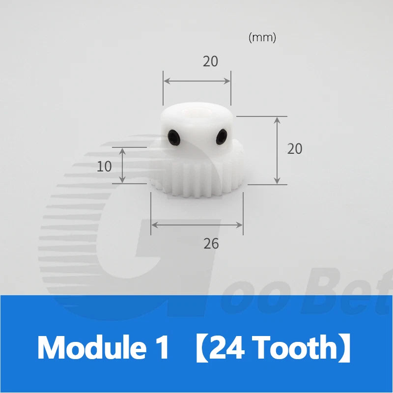 Module 1 Spur Gear POM Plastic 15-40 Tooth with Hub Bore 4-16mm Precision White