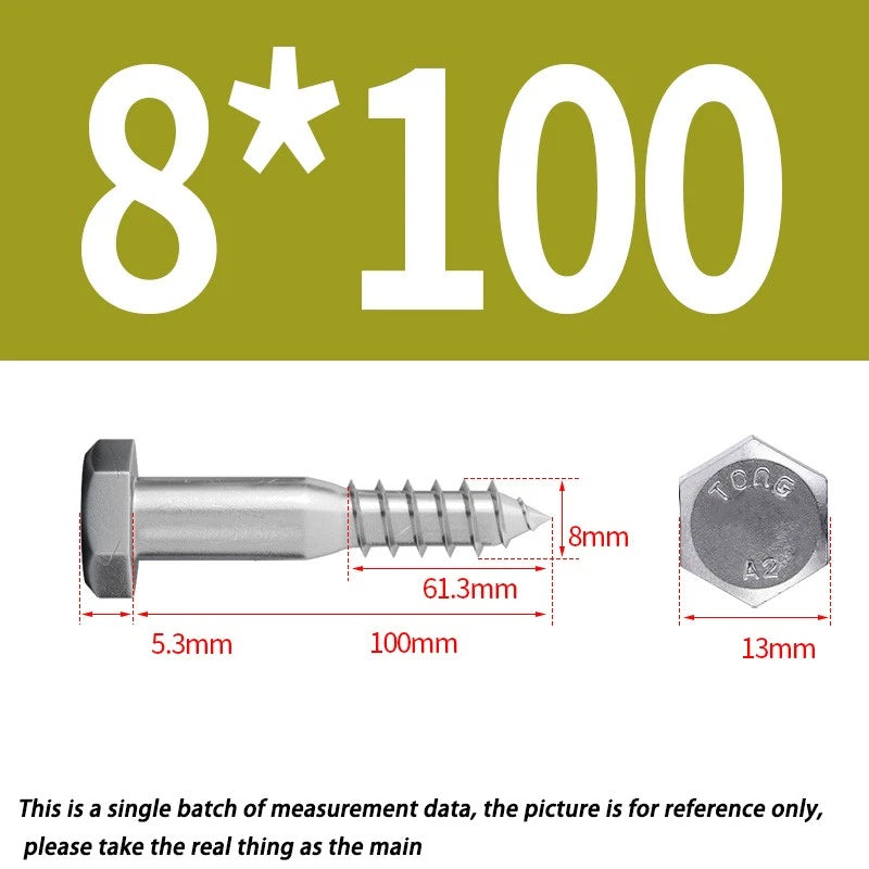 M8 A2 Stainless Steel Hex Head Lag Bolts – DIN571 Wood Screws