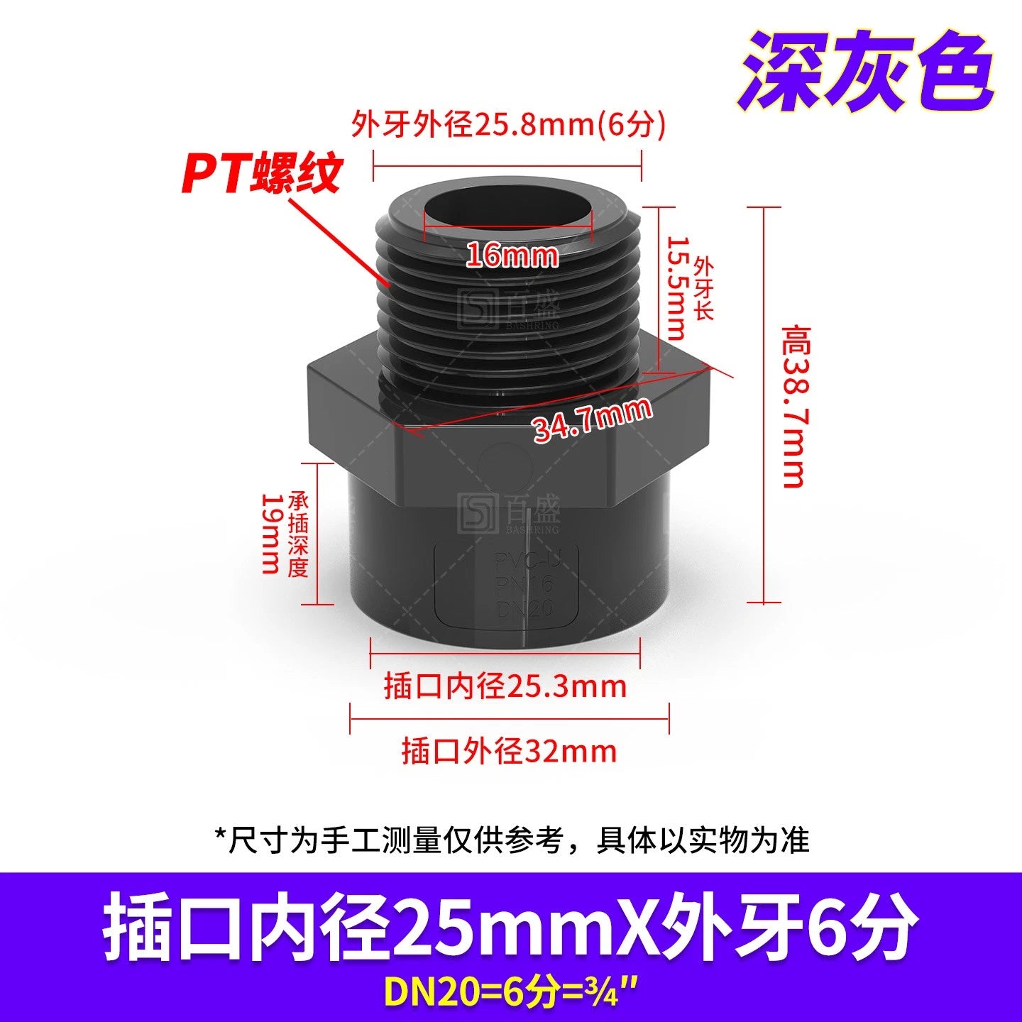 PVC Metric Plumbing Fittings Pipe Straight Threaded Male & Female Connector