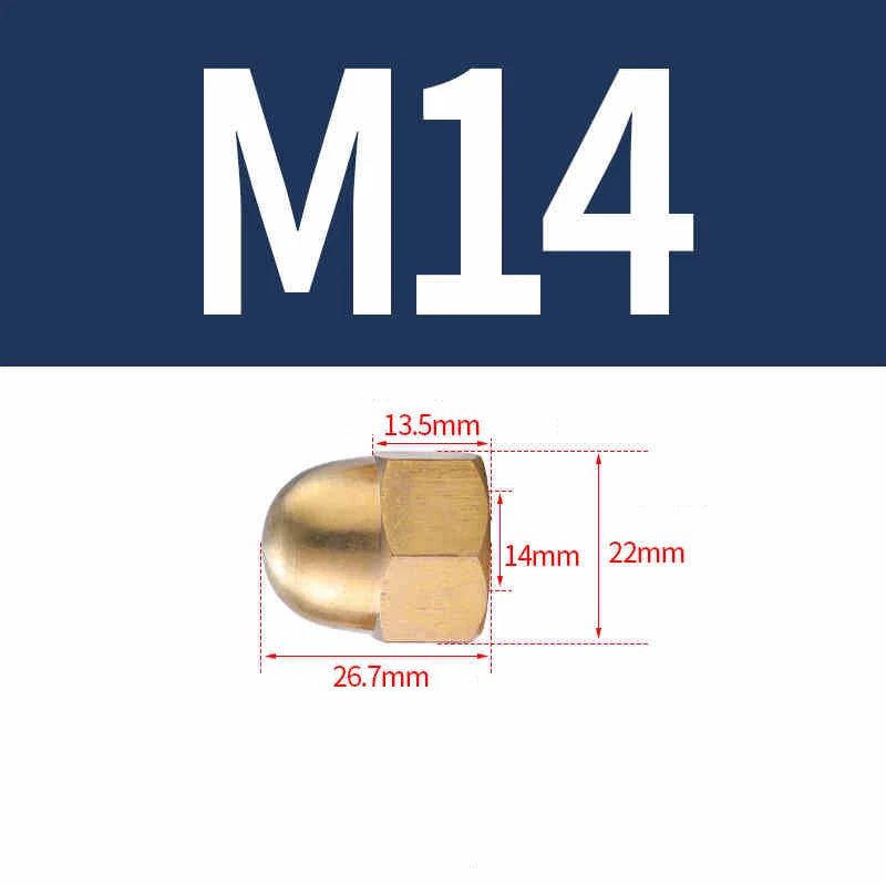 Solid Brass Cap Nuts M3–M20 – Hex Acorn Dome Cover Nuts, Untreated Natural Finish