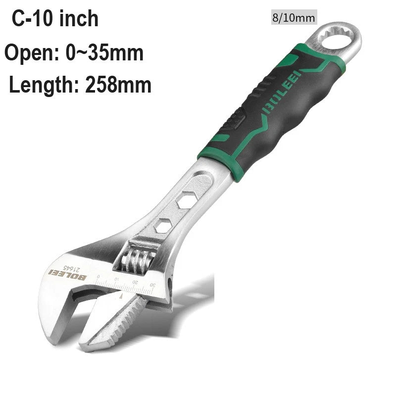 Adjustable Spanner Wrench 6 8 10 12" Cr-V Steel Metric Scale Strong Grip Handle