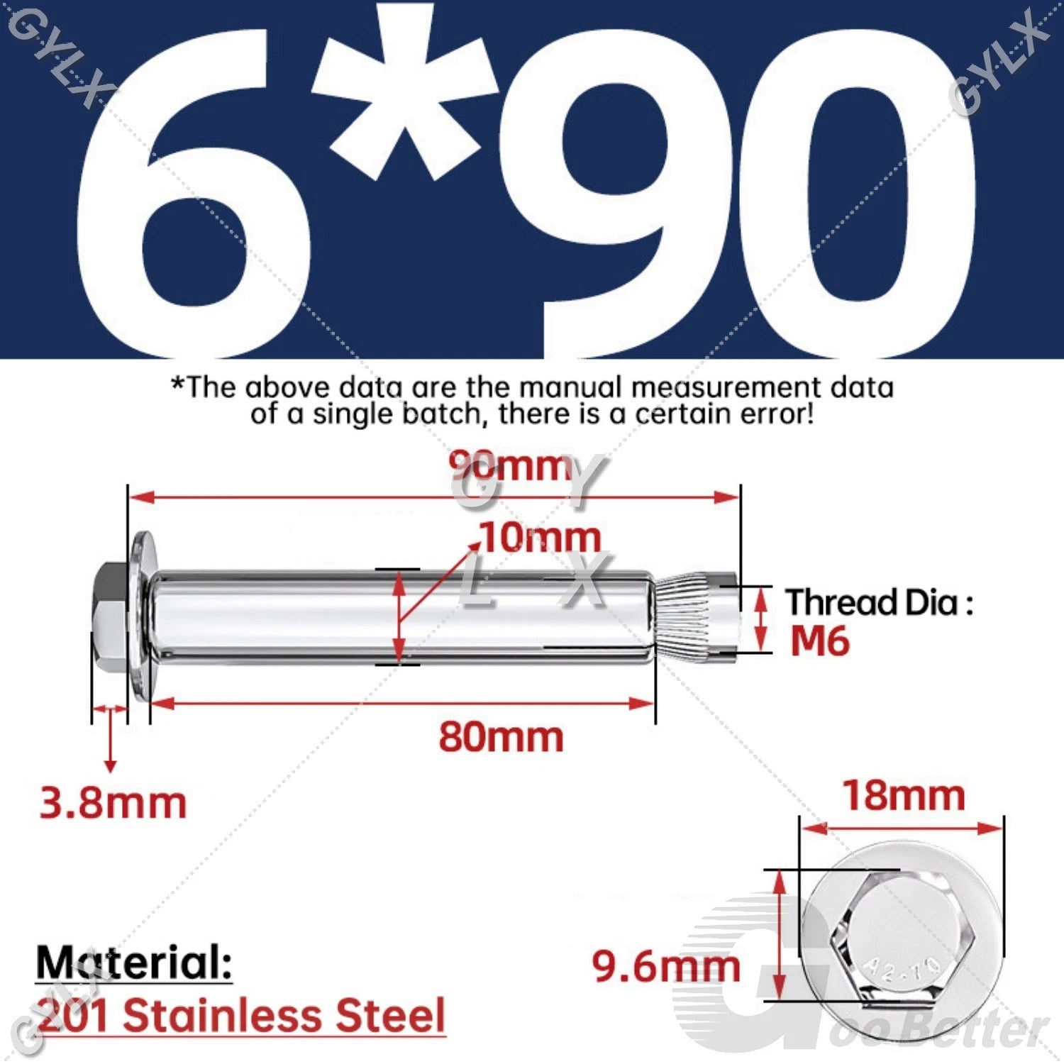 M6-M12 Stainless Steel Expansion Anchor Bolts for Concrete & Masonry