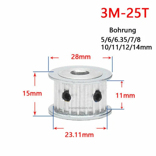 Timing Belt Pulley 3M 12T - 60T Synchronous Wheel for width 10 mm Timing Belts