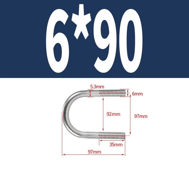 M6 Round Bend U - Bolt – A2 Stainless Steel, 14mm to 114mm, 1/3/5/10/15 Pack - HomeDIYer