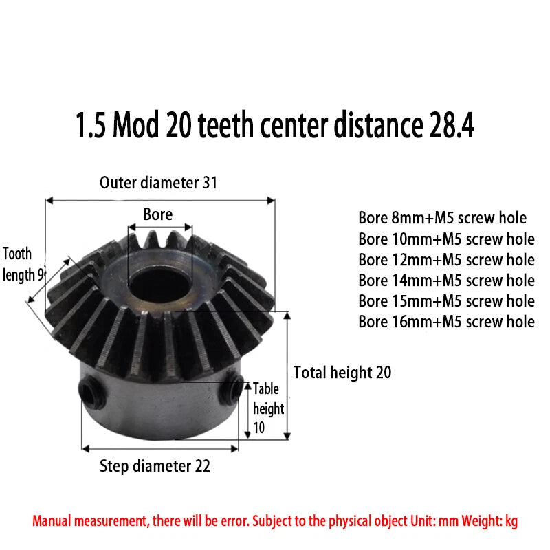 0.5/1/1.25/1.5/2 Mod Bevel Gear 12-40 Teeth Transmission Gears Bevel Teeth 90°