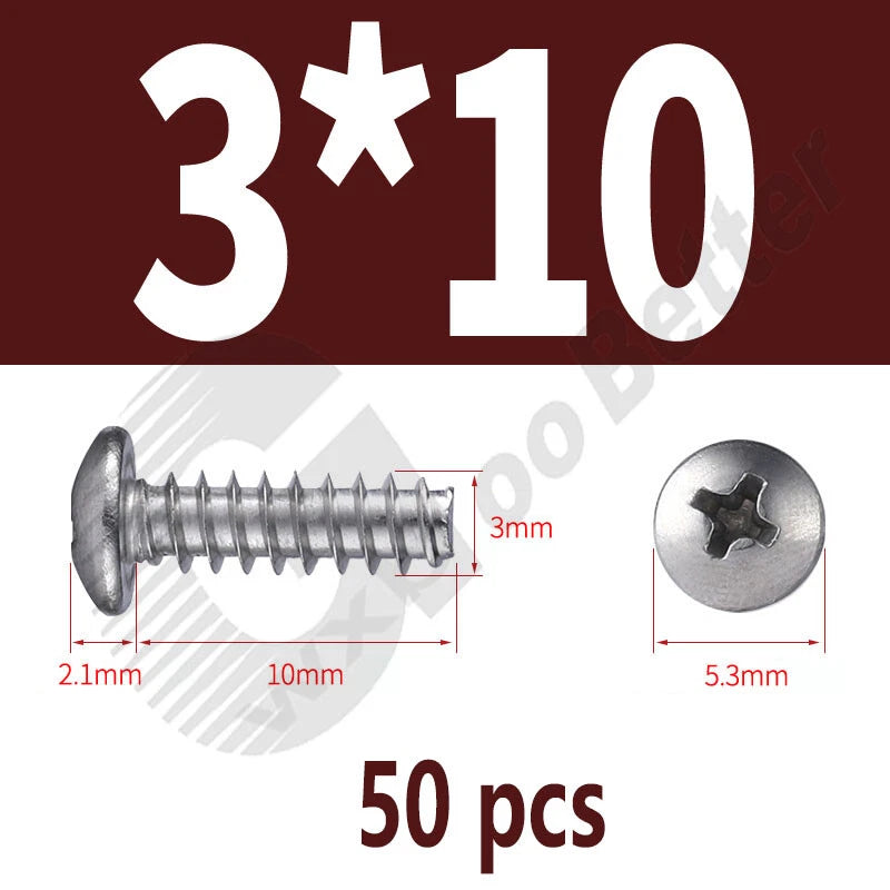 Pan Head Sheet Metal Screws Metric M1~M6 A2 Stainless Steel Sheet Metal Screws