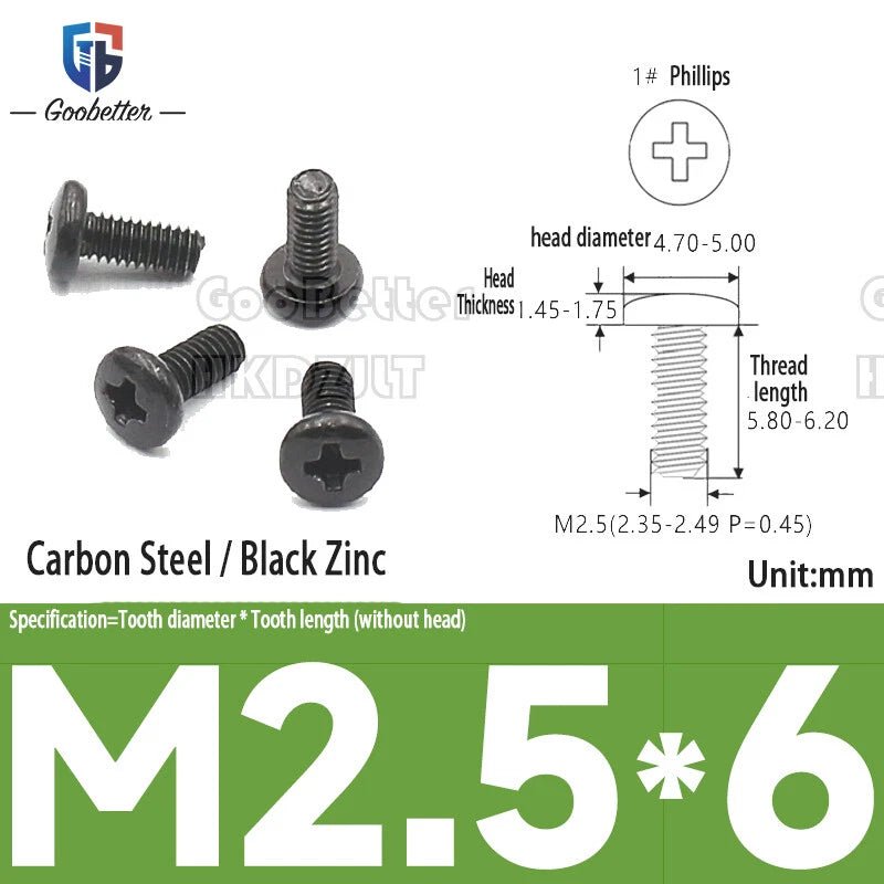 Round Head Machine Screws M2 M2.5 M2.6 | Carbon Steel & Stainless | 100–500 PCS - HomeDIYer