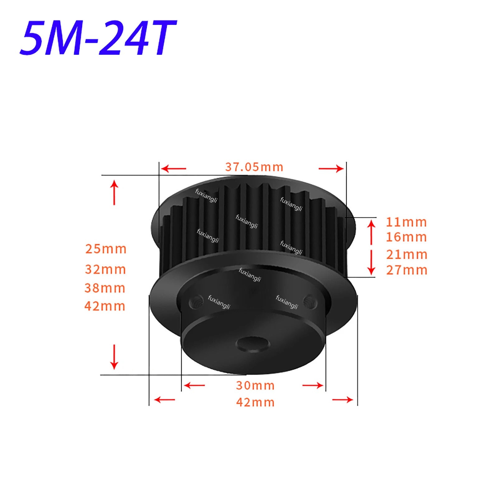HTD-5M 14T-60T Timing Belt Pulleys Pitch 5mm Teeth Width 11mm BF-type 45# Steel
