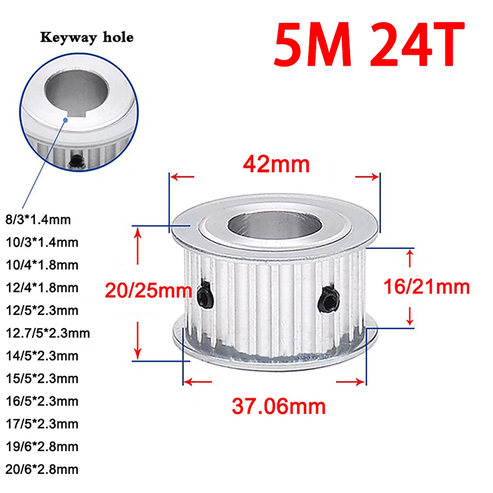 5M Timing Belt Pulley Drive Pulley Through Hole 10T -100 Tooth 21mm Width For 3D