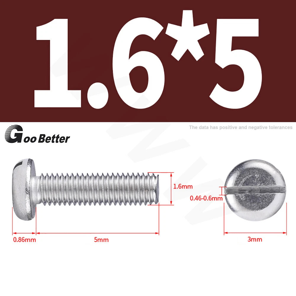 Slotted Pan Head Machine Screws – M1.6 to M4, A2 Stainless Steel, Fully Threaded, Lengths 3mm–60mm