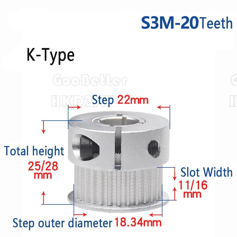 S3M Timing Belt Pulleys 20-60 Teeth 5-20mm Bore Synchronous Wheel Printer Clamp