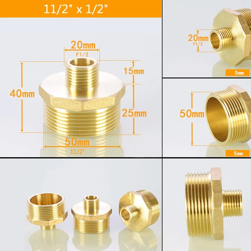 BSP Male Thread Reducer Nipple — Brass Pipe Fitting Connector Adapter