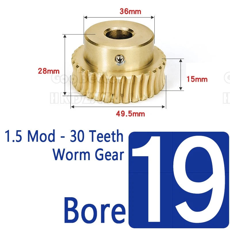 Mod 1.5 Worm Gear Wheel Brass 30 Tooth Worm Shaft 45# Steel Precision Ø 8-22 mm