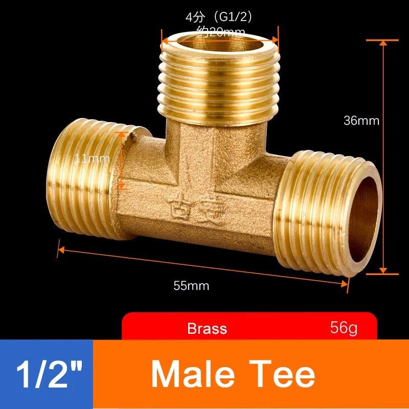 Brass Threaded Pipe Fittings 1/2" & 3/4" — Tee, Elbow, Joint, Cross, Cap & More