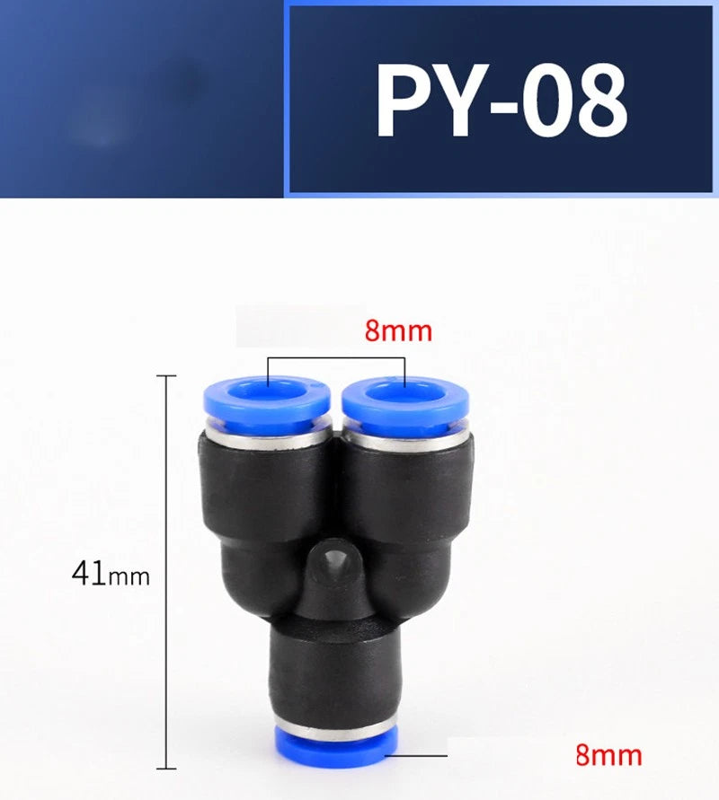Plastic Pneumatic Hose Splitter Connector — Y-Shape PY & Equal Tee PW Fittings