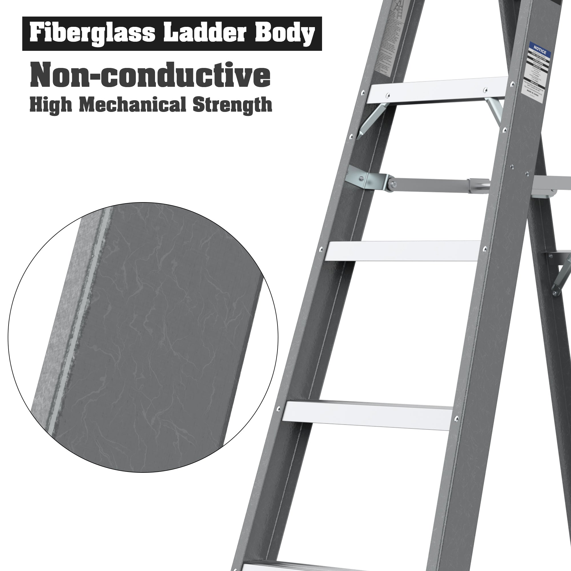 Fiberglass Step Ladder 6-Step 250lbs Gray