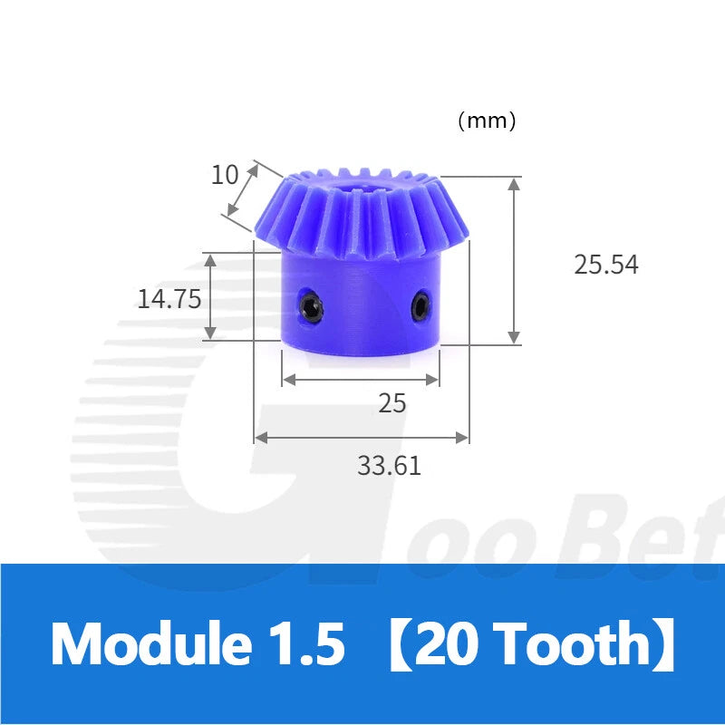 Module 1.5 Straight Bevel Gear Nylon 15 - 40 Tooth 1:2 Pairing 6-20mm Bore Blue