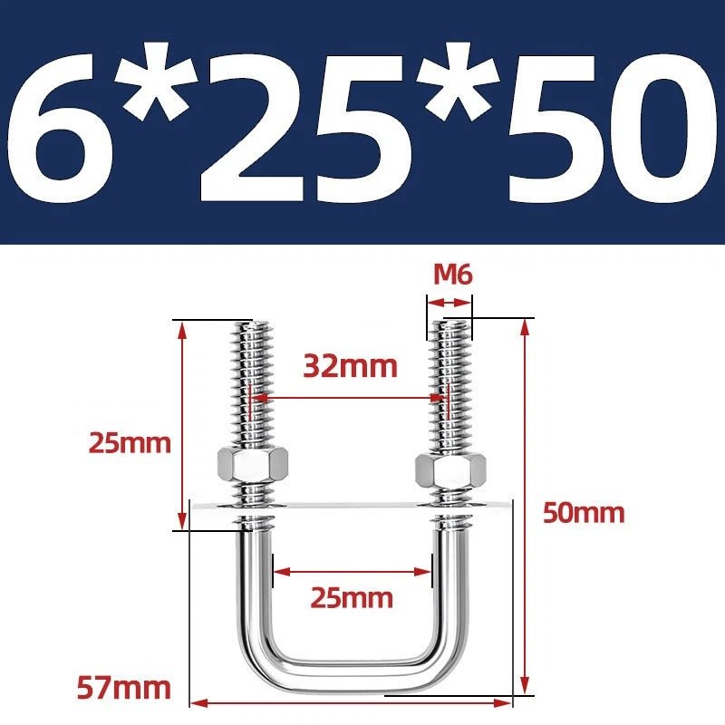 M6 U - Bolt with Plate and Nuts – Stainless Steel 304 (A2) for Trailer & Pipe Clamp - HomeDIYer