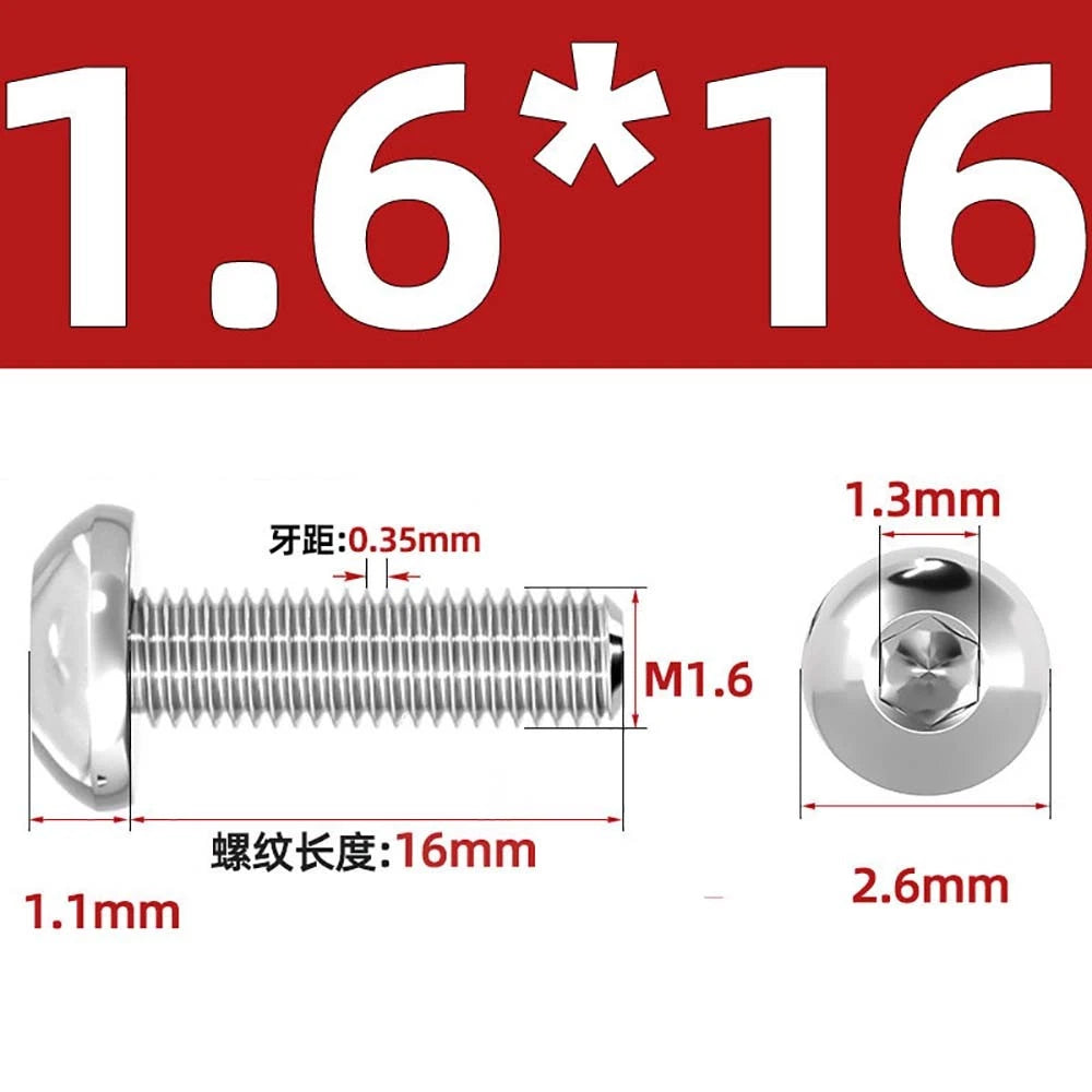 M1.6–M5 A2 Stainless Steel Button Head Socket Cap Screws – Round Pan Head, Hex Drive, Fully Threaded