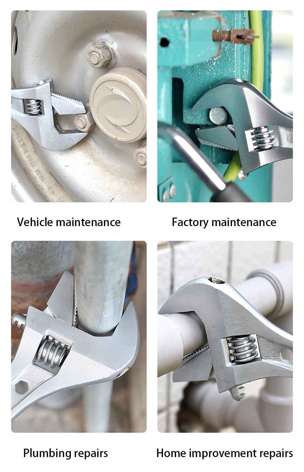 Multi-function Adjustable Spanner Wrench 8" 10" 12" Metric Scale Non-slip Handle