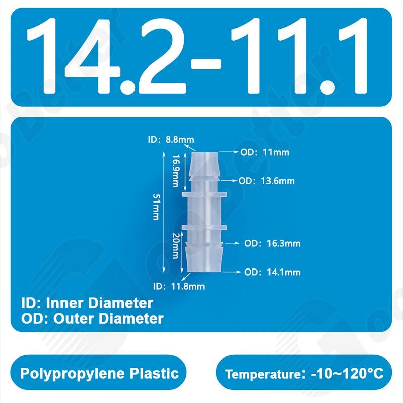 Plastic Straight Barbed Connector Reducer Joiner Tubing Pipe Hose Fitting Water