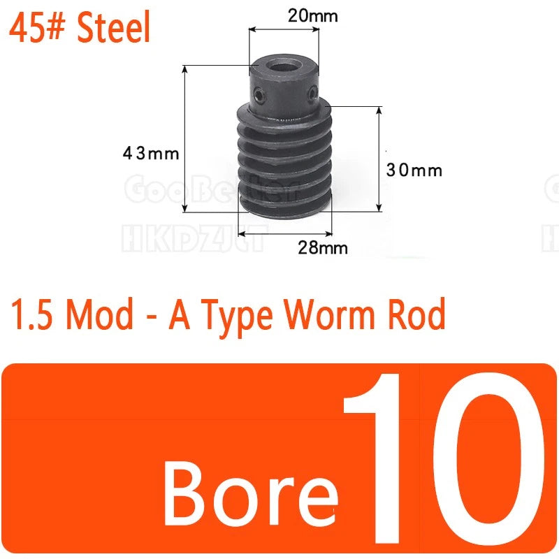 Mod 1.5 Worm Gear Wheel Brass Stainless 20 Tooth Worm Shaft 45# Steel Precision
