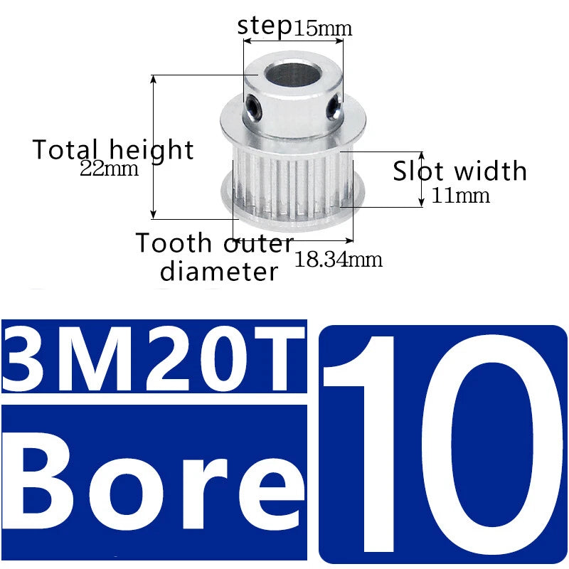 3M 20T~120T Synchronous Wheel Timing Belt Pulley With Step For 10 mm Width Belt