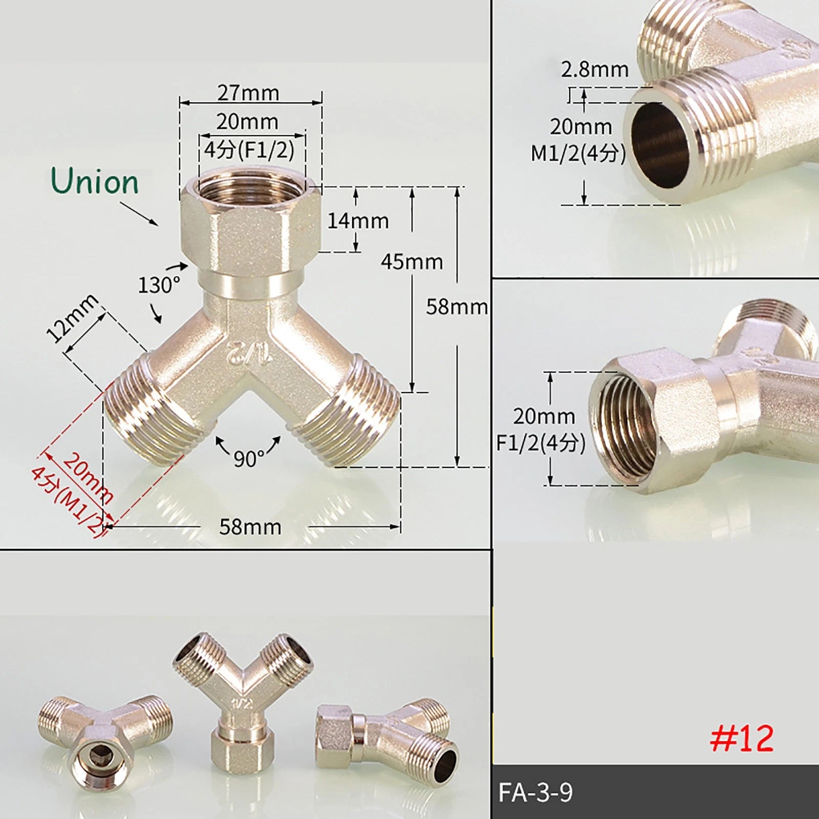 Brass BSP Tee Fittings — Y-Tee & Straight Tee Water Diverter Valves, 1/4" to 1/2"