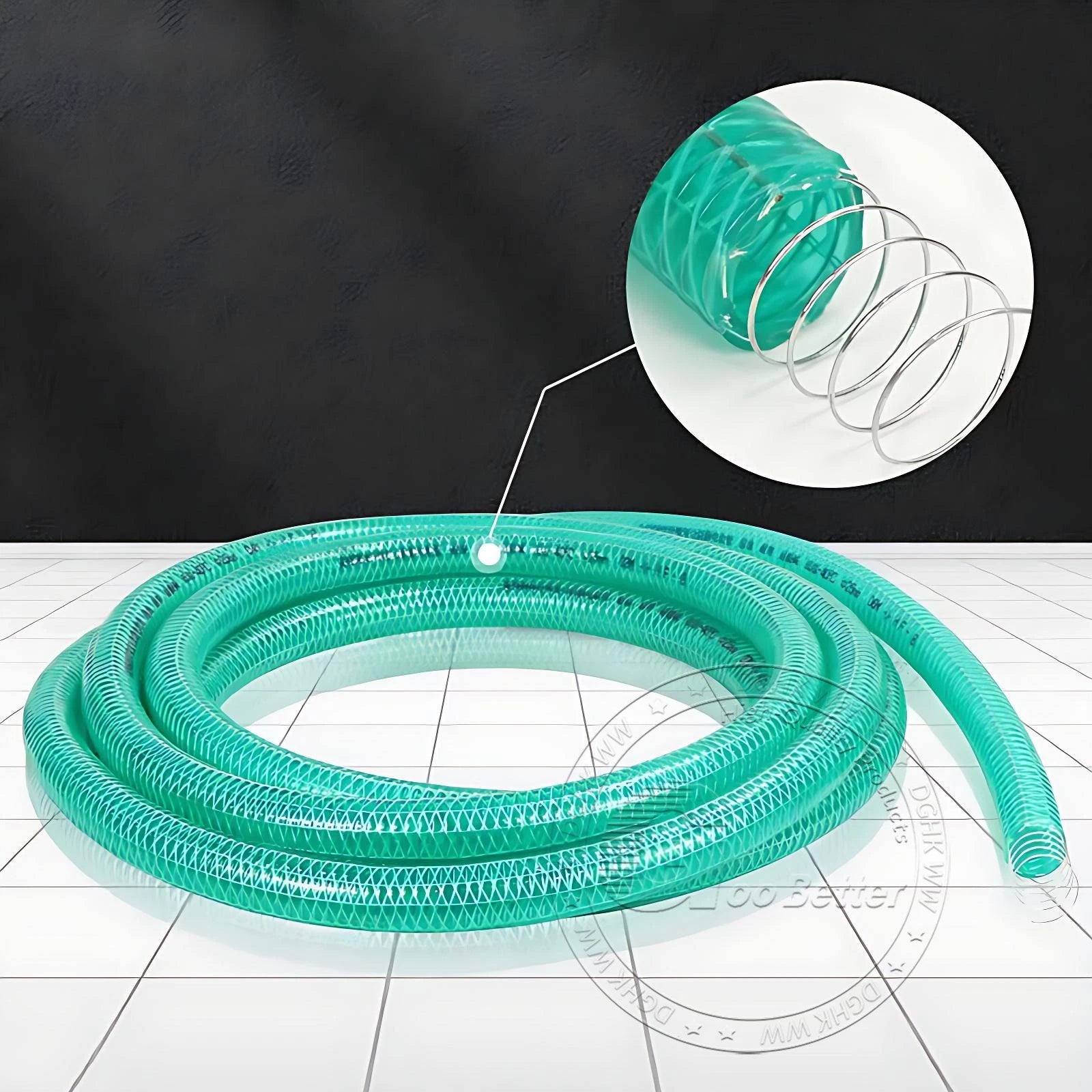 Braided Wire Reinforced Flexible PVC Hose Pipe — Water & Fuel Transfer, Green
