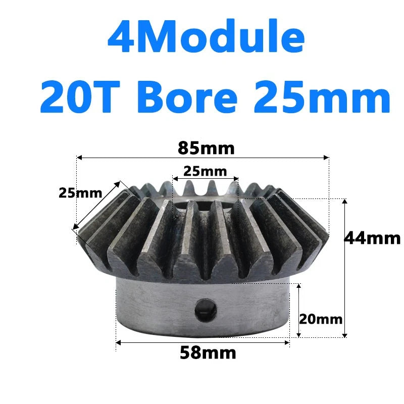 Bevel Gear 4 Module Ratio 1:1 Teeth 20 Bore Dia 20mm 22mm 24mm 25mm 28mm - 40mm