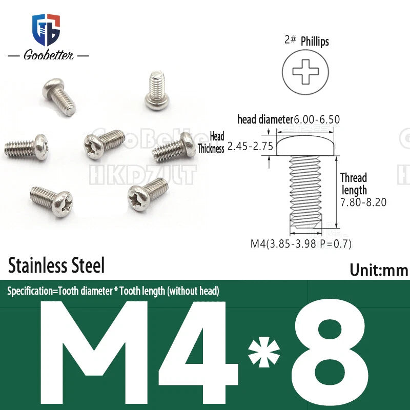 Pan Head Round Head Machine Screws Phillips Drive Bolts M3.5 M4 Carbon Steel