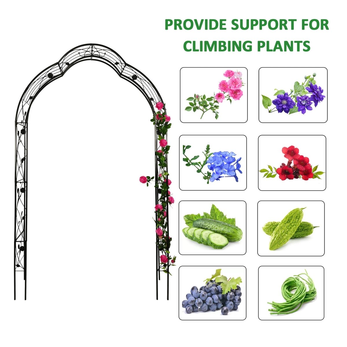 Metal Garden Arch Assemble Freely with 8 Styles Garden Arbor Trellis Climbing Plants Support Rose Arch Black - HomeDIYer