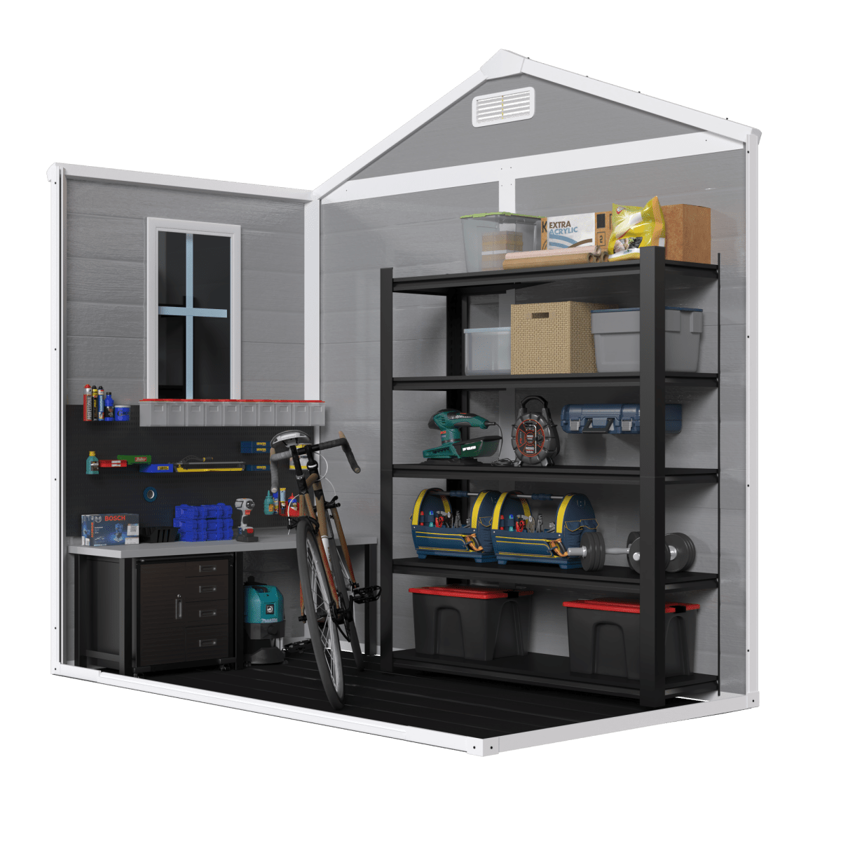 6x6 FT Storage Shed, Waterproof Resin Outdoor Storage Shed with Floor & Window & Lockable Doors and Vents, Tool Shed for Bike, Garden, Backyard,Lawn, All Weather Use, Light Grey - HomeDIYer