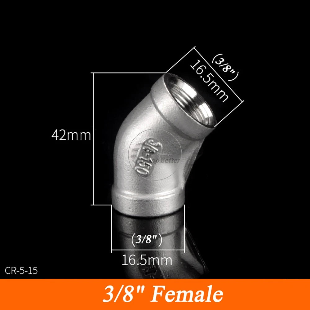 45° BSPT Threaded Elbow Pipe Fittings — A2 Stainless Steel, 1/8" to 4", Female & Female-to-Male