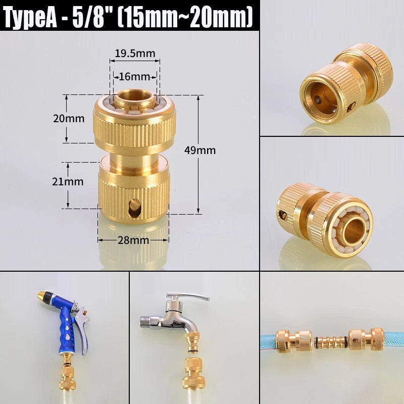 Water Stop Copper Quick Connect Hose Fitting — Male Thread Garden Tap Snap-On Connector