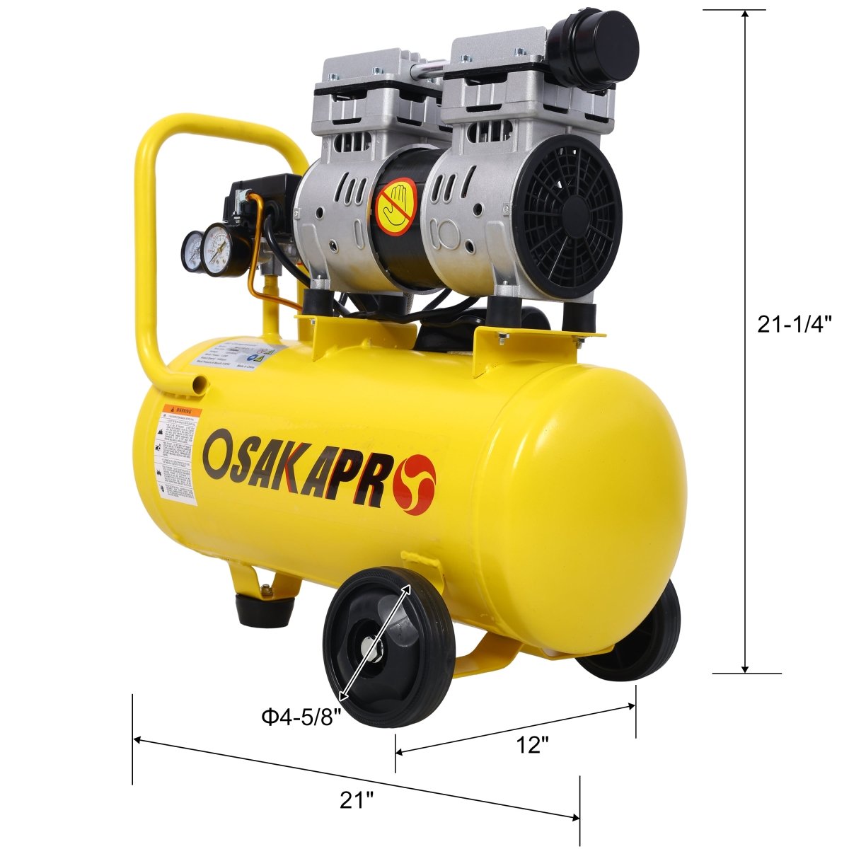 1.5HP Silent Oil - Free Air Compressor 8 Gallon, Oil - Free, Electric Shop Air Compressor Portable,Lightweight with Wheels, 70 dBA Noise Level, with Automatic Drain Valve,Yellow - HomeDIYer