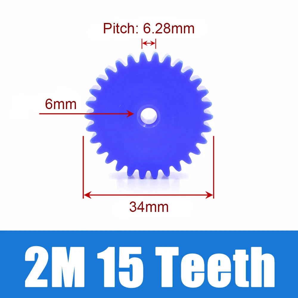 2 Modulus Blue Nylon Spur Gear, Cylinder Flat Gears 12~100 Teeth, 6/8/10mm Bore