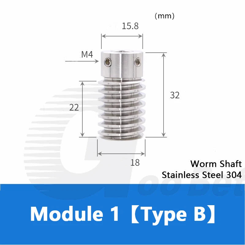 Module 1 Worm Shaft Worm Gear Wheel Stainless Steel 15 to 60 Tooth Precision 304