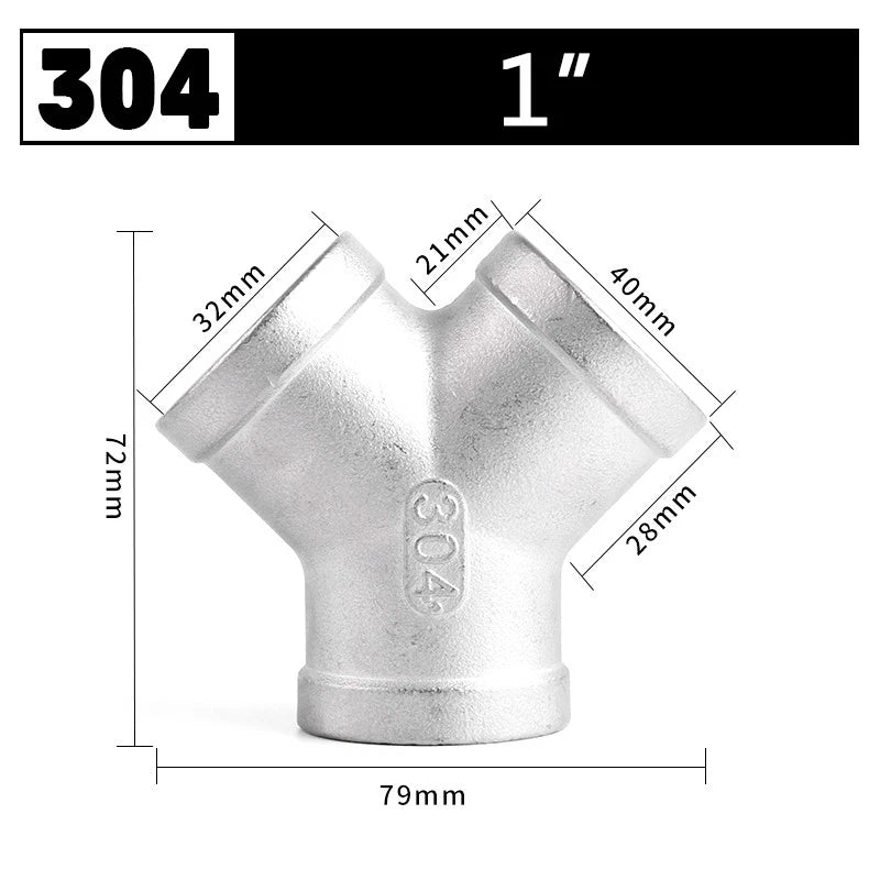 Stainless Steel 304 Female Thread 3-Way Y-Connector Pipe Fitting