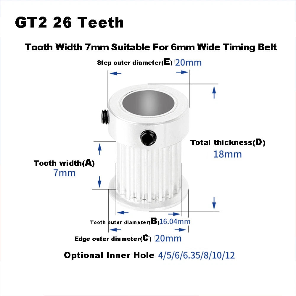 GT2 Idler Timing Drive Pulleys 14/15/16/18~26 Tooth,For 6mm Belt 3D Printer CNC
