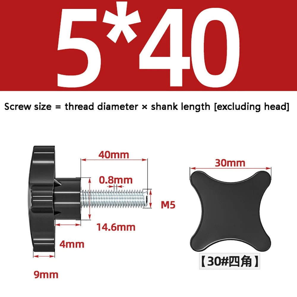 M5-M10 Thumb Screws Black Plastic Four Star Head Hand Grip Knob Bolts Galvanized